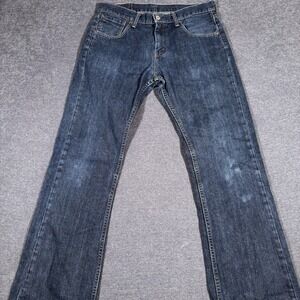 Levis 527 Jeans Mens 34x32 Blue Bootcut Dark Wash Denim Western Cowboy Raw Hem